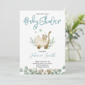 Blauwe Waterverf Beer Baby shower Kaart (Staand voorkant)