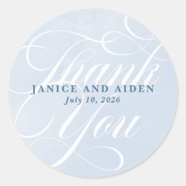 Blauwe Waterverf betoverende Cloudscape bruiloft Ronde Sticker