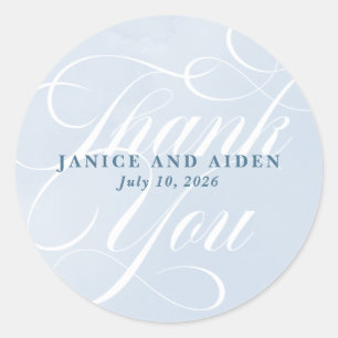 Blauwe Waterverf betoverende Cloudscape bruiloft Ronde Sticker
