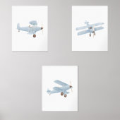 Blauwe Waterverf Biplane Jongen Reizen Kinderkamer Muurkunst Sets (Voorkant)