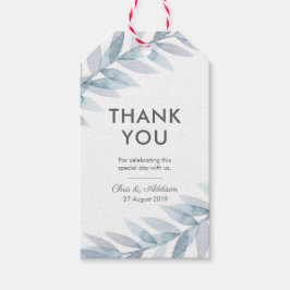 Blauwe waterverf bladeren dank u voor labels cadeaulabel