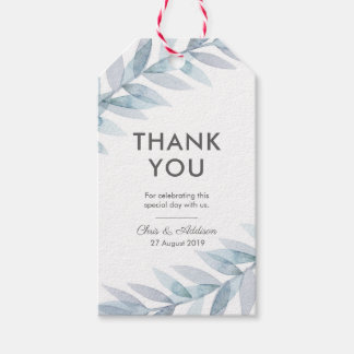 Blauwe waterverf bladeren dank u voor labels cadeaulabel
