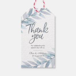 Blauwe waterverf bladeren dank u voor labels cadeaulabel