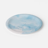 Blauwe Waterverf Bladeren en Kruis Papieren Bordje (Gekanteld)