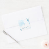 Blauwe Waterverf Bladeren en Kruis Vierkante Sticker (Envelop)