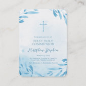 Blauwe Waterverf Bladeren en Kruis Visitekaartje (Voorkant)