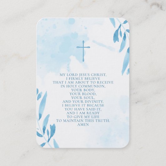 Blauwe Waterverf Bladeren en Kruis Visitekaartje (Achterkant)