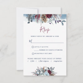Blauwe Waterverf, blauw, Burgundy Paarse Floral RS RSVP Kaartje