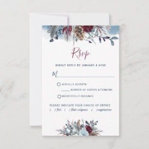 Blauwe Waterverf, blauw, Burgundy Paarse Floral RS RSVP Kaartje