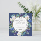 Blauwe Waterverf blauw lef op bloeiend huwelijk Kaart (Staand voorkant)