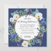 Blauwe Waterverf blauw lef op bloeiend huwelijk Kaart (Voorkant)