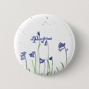 Blauwe waterverf Blauwe bloemen natuur Ronde Button 5,7 Cm