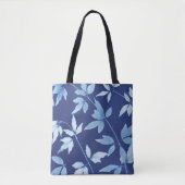 Blauwe Waterverf Blauwe Floral laat botanische bla Tote Bag (Voorkant)
