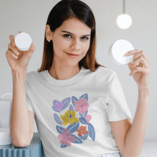 Blauwe waterverf bloeit vrouwelijk chique elegant t-shirt