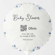 Blauwe waterverf bloem baby shower scan QR RSVP pa