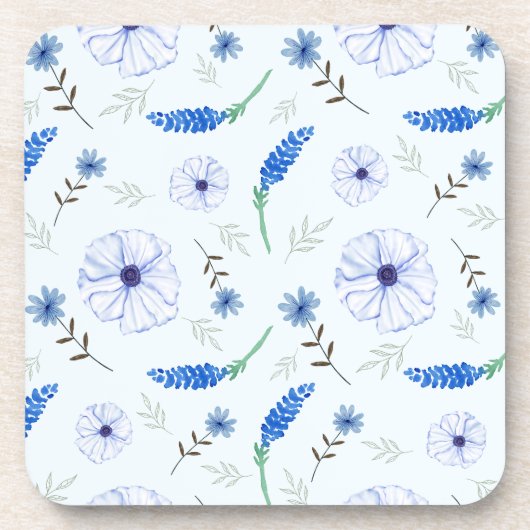 Blauwe Waterverf Bloem Onderzetter (Voorkant)