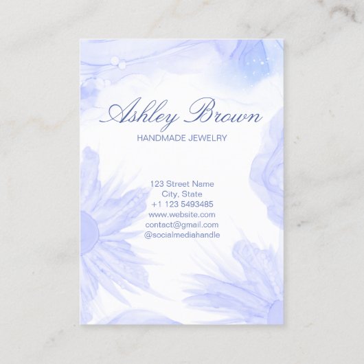 Blauwe Waterverf Bloem Sieraden Oorbel Display Visitekaartje (Achterkant)