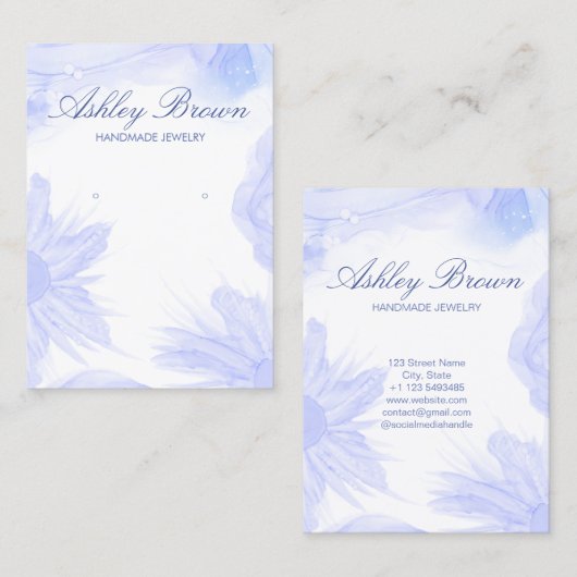 Blauwe Waterverf Bloem Sieraden Oorbel Display Visitekaartje (Voorkant / Achterkant)