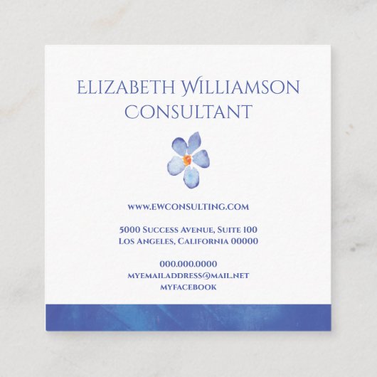 Blauwe Waterverf bloem Vierkante Visitekaartje (Achterkant)