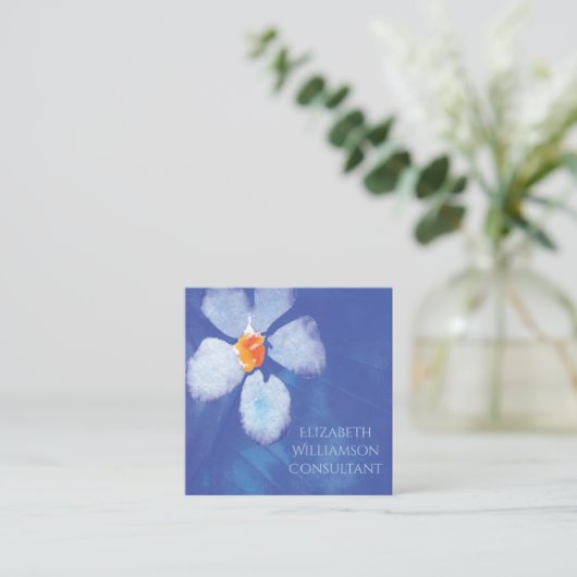 Blauwe Waterverf bloem Vierkante Visitekaartje (Staand voorkant)