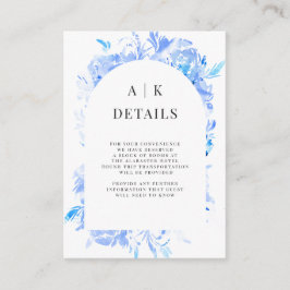 Blauwe Waterverf bloemboog Details Informatiekaartje