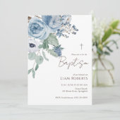 Blauwe Waterverf Bloemdoop uitnodiging (Staand voorkant)