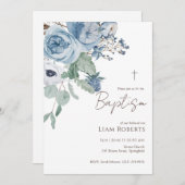 Blauwe Waterverf Bloemdoop uitnodiging (Voorkant / Achterkant)
