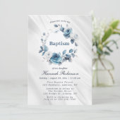 Blauwe Waterverf Bloemdoop uitnodiging (Staand voorkant)