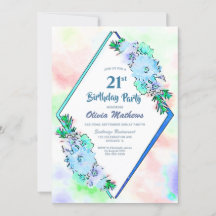 Blauwe Waterverf Bloemen 21e Verjaardag