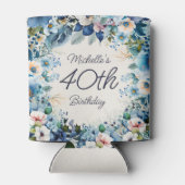 Blauwe Waterverf Bloemen 40ste Verjaardagsfeest Blikjeskoeler (Achterkant)