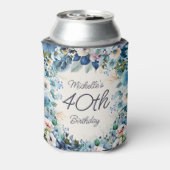 Blauwe Waterverf Bloemen 40ste Verjaardagsfeest Blikjeskoeler (Blikje Achterkant)