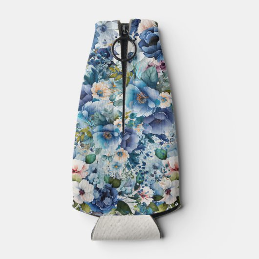 Blauwe Waterverf Bloemen 40ste Verjaardagsfeest Flesjeskoeler (Achterkant)