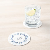 Blauwe Waterverf Bloemen Aangepaste Naam Onderzett Ronde Kartonnen Onderzetter (Insitu)