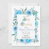 Blauwe waterverf bloemen baby shower voor jongens kaart (Voorkant)