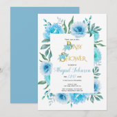 Blauwe waterverf bloemen baby shower voor jongens kaart (Voorkant / Achterkant)