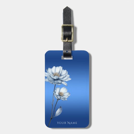 Blauwe Waterverf Bloemen Bagage Label (Voorkant verticaal)