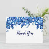 Blauwe Waterverf bloemen Bedankkaart (Staand voorkant)