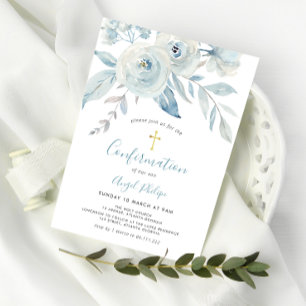 Blauwe waterverf bloemen bevestiging kaart