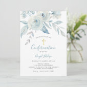 Blauwe waterverf bloemen bevestiging kaart (Staand voorkant)