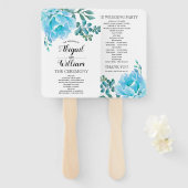 Blauwe waterverf bloemen bloemen voor bruiloft handwaaier (Voorkant en achterkant)