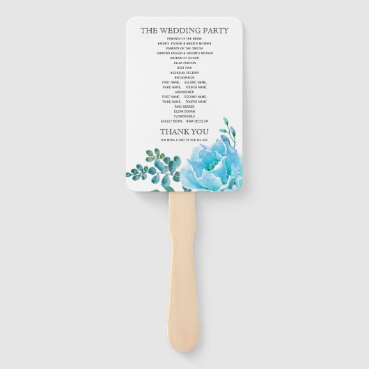 Blauwe waterverf bloemen bloemen voor bruiloft handwaaier (Achterkant)