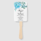 Blauwe waterverf bloemen bloemen voor bruiloft handwaaier (Voorkant)