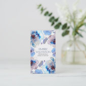 Blauwe Waterverf bloemen Boho Feathers Wreater Visitekaartje (Staand voorkant)