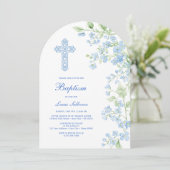 Blauwe Waterverf Bloemen Boog Doop Kaart (Staand voorkant)