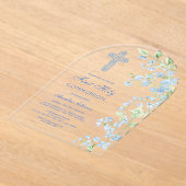 Blauwe Waterverf Bloemen Boog Eerste Communie Acryl Uitnodigingen (Laagn)