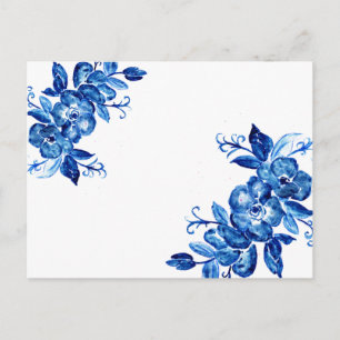 Blauwe Waterverf bloemen Briefkaart