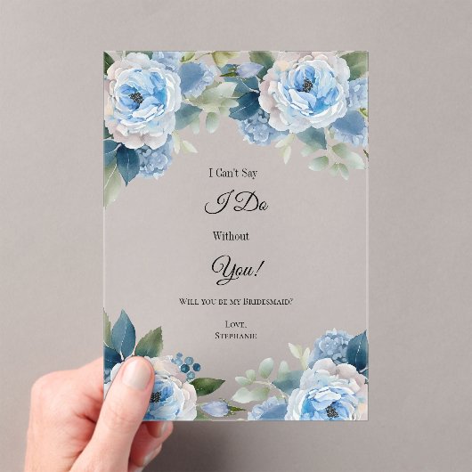 Blauwe Waterverf Bloemen Bruidsmeisje voorstel Kaa Acryl Uitnodigingen (Insitu (Draagbaar))