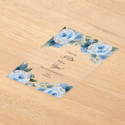 Blauwe Waterverf Bloemen Bruidsmeisje voorstel Kaa Acryl Uitnodigingen (Laagn)