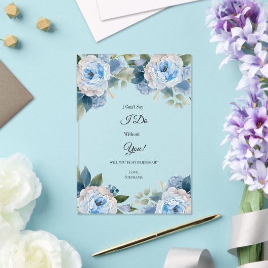 Blauwe Waterverf Bloemen Bruidsmeisje voorstel Kaa Acryl Uitnodigingen (Insitu (Huwelijk))