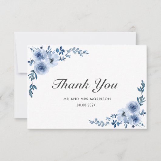 blauwe waterverf bloemen bruiloft bedankt (Voorkant)
